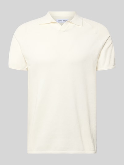 Productfoto, Regular Fit Poloshirt met structuurpatroon model 'HILL' van Jack & Jones, puur biologisch katoen, V-hals, ruglengte maat M 66 cm, crèmekleurig