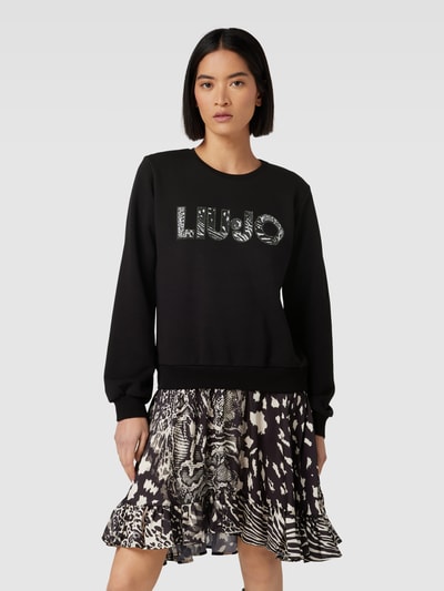 Liu Jo White Knielanges Kleid mit Label-Print Black 4