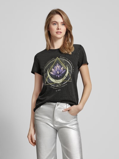 Only T-shirt met motief- en statementprint, model 'LUCY' Zwart - 4