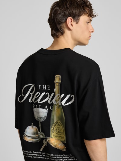 REVIEW Oversized T-shirt met labelprint Zwart - 3