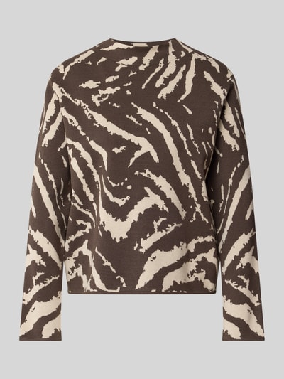 Produktfoto, Strickpullover aus Viskose-Mix im Allover-Look von COMMA, mieszanka wiskozy, krój regular fit, wzór na całej powierzchni, stójka, długość tyłu w rozmiarze 36: 53 cm, długość rękawów w rozmiarze 36: 58 cm
