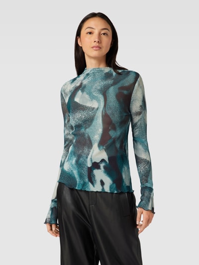 BOSS Black Women Shirt met lange mouwen en all-over motief, model 'Esami' Petrol - 4