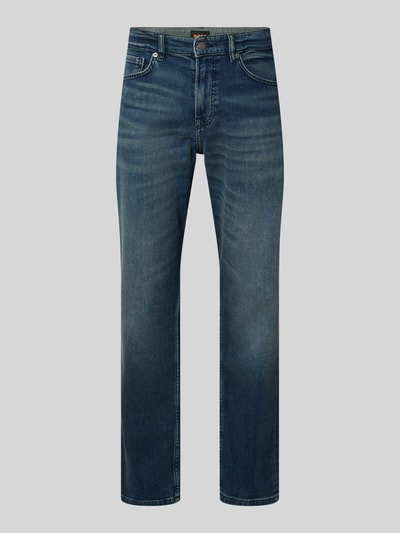 Produktfoto, Straight Fit Jeans aus Baumwoll-Mix Modell 'RE.MAINE BO CHANGE' von BOSS Orange, blaue Denim-Optik, 5-Pocket, sichtbare Nähte, Label Patch, Regular Fit
