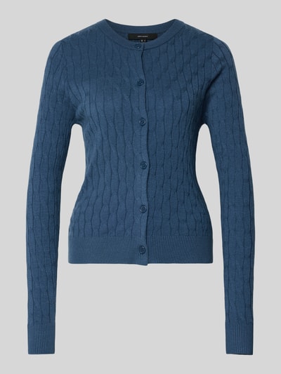 Produktfoto, Regular Fit Strickjacke mit Viskose-Anteil Modell 'FANTASTIC' von Vero Moda in Blau, Zopfmuster, unifarben, Rundhals, Strick, gerippte Abschlüsse