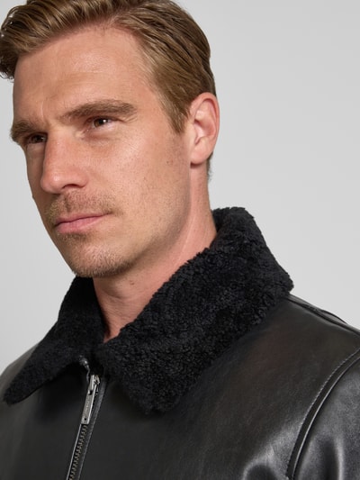 Strellson Regular fit leren jack met kraag van lamswol, model 'MONTY' Zwart - 3