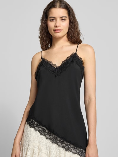 REVIEW Top aus Satin mit Spitzenbesatz Black 3
