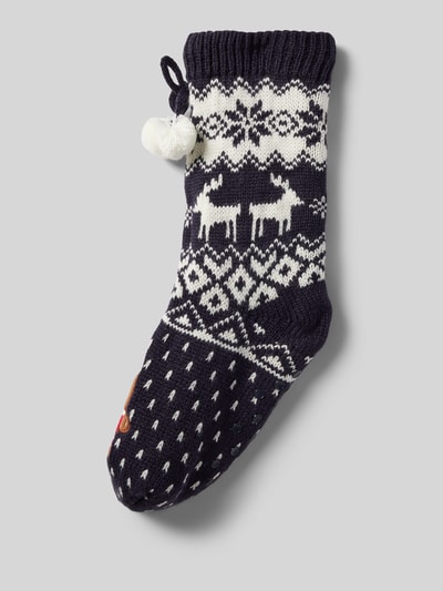 CAPELLI NEW YORK Socken mit Bommeln Modell 'Norweger Gingerbread Home' Marine 1