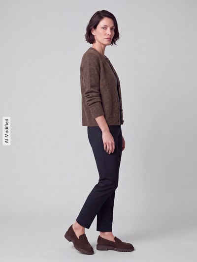 Selected Kardigan rozpinany o kroju relaxed fit z mieszanka wełny model 'LULU' Szarobrązowy 1