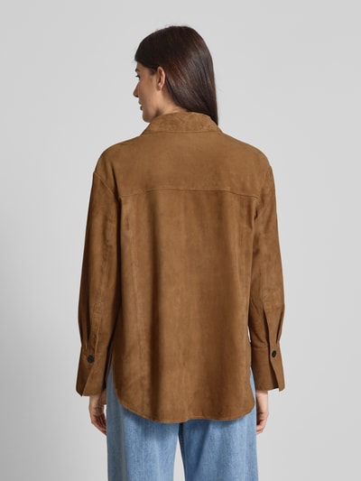 Marc O'Polo Relaxed Fit Lederhemd aus weichem Ziegenvelours Camel 5