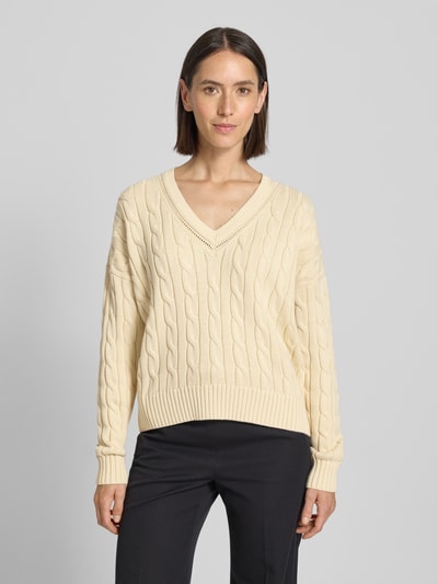 Lauren Ralph Lauren Sweter z dzianiny z dekoltem w serek model ‘TEDURPH’ Beżowy 4