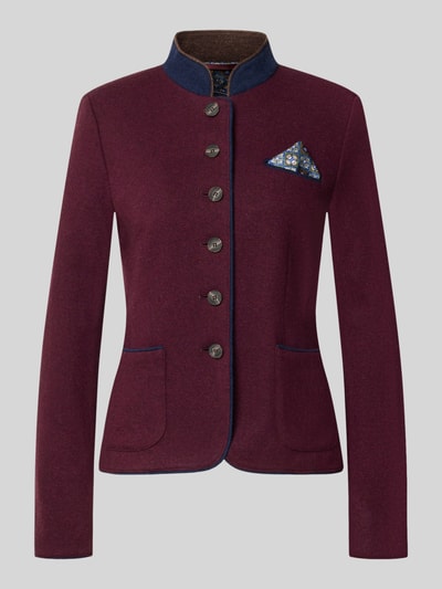 Productfoto, blazer uit wolmix met steekzakken en borstzak met pochet van White Label, bordeauxrood, getailleerd model, korte opstaande kraag, knoopsluiting, Blazer aus Woll-Mix mit Einstecktuch van White Label, context: getailleerd, ruglengte 52 cm, borstwijdte 46 cm, mouwlengte 64 cm