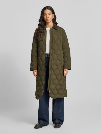 Jake*s Casual Gewatteerde lange jas met tweewegsritssluiting en steekzakken Olijfgroen - 1