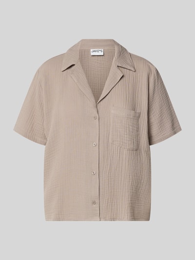 Produktfoto, Relaxed Fit Pyjama-Oberteil mit Brusttasche von Jake*s Casual aus reiner Baumwolle, Reverskragen, Strukturmuster, kurzärmelig, durchgehende Knopfleiste, beige Farbton