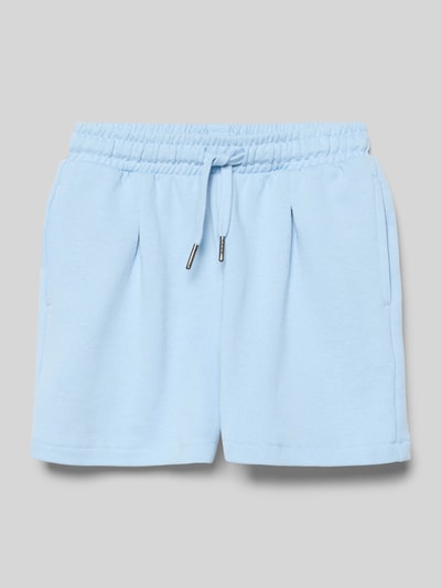 Produktfoto, Regular Fit Sweatshorts mit Logo-Patch von Garcia für kinder, reine Baumwolle, elastischer Bund mit Tunnelzug, Eingriff- und Gesäßtaschen, hellblau, glatte Textur, Bundweite 29 cm, Innenbeinlänge 8 cm bei Größe 140.