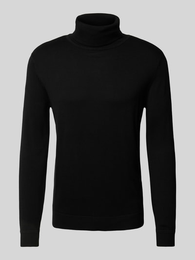 Tom Tailor Regular Fit Rollkragenpullover aus reiner Baumwolle mit Logo-Stitching Black 2