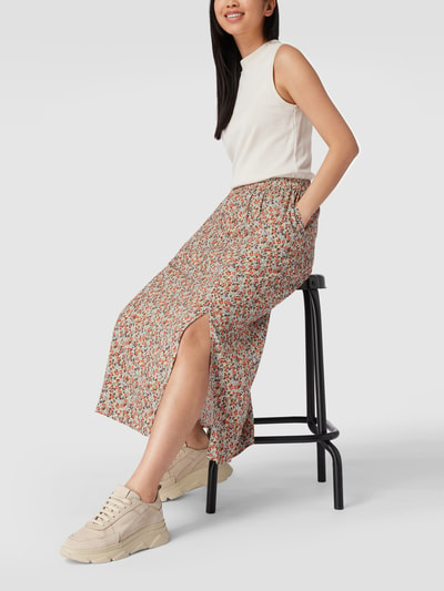 Jake*s Casual Midirok met all-over bloemenmotief Middenbruin - 1