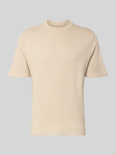 Produktfoto, beiges Strickshirt mit Rundhalsausschnitt und Label-Detail, gerader Schnitt, Baumwoll-Mix, Strickshirt mit Label-Detail Modell 'MILANO' von Jack & Jones Premium