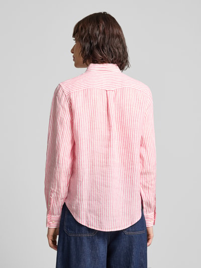 GANT regular fit linnen blouse met overhemdkraag en labelstitching Felroze - 5