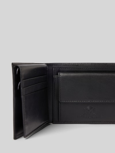 Produktfoto, Portfel z detalem z logo Portemonnaie mit Label-Detail od VALENTINO BAGS, naturalna skóra, główna przegroda z brzegiem, przegrody na monety i karty, kolor czarny, gładka tekstura