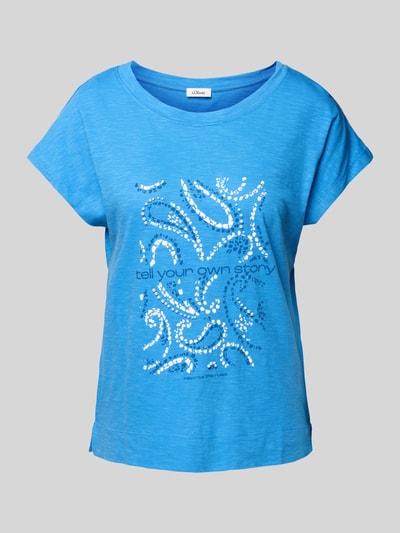 s.Oliver RED LABEL Relaxed fit T-shirt van een mix van katoen en viscose met artworkprint Blauw - 2