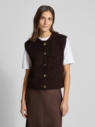 VILLA SOPHIE Loose fit mouwloos vest met mohair, model 'VIOLA' Donkerbruin - 4