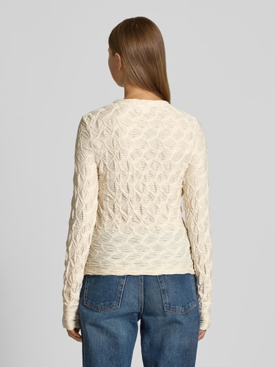 Jake*s Collection Shirt met lange mouwen, structuurmotief en ronde hals Ecru - 5