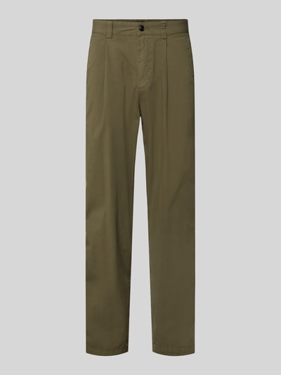 Produktfoto, olivgrüne Straight Fit Chino aus Baumwoll-Mix von BOSS Orange, glatte Struktur, klare Linien, Herren Chino