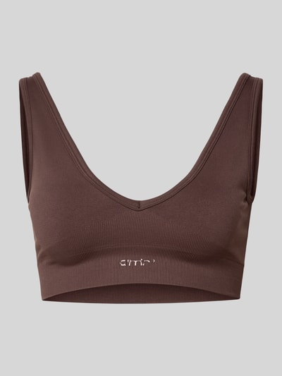 Produktfoto, Regular Fit Bustier mit Logo-Detail von aim'n in Braun, elastischer Material-Mix, elastischer Bund, glatte Struktur