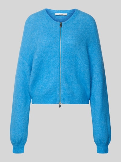 Produktfoto, Oversized Strickjacke mit Reißverschluss Modell 'sasi' von Gestuz aus Alpaka-Mix, Damen, gerippte Abschlüsse, Rundhalsausschnitt, leuchtend blau, weiche Textur
