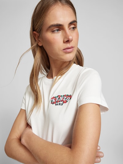 Kenzo T-Shirt mit floralem Label-Stitching Offwhite 3