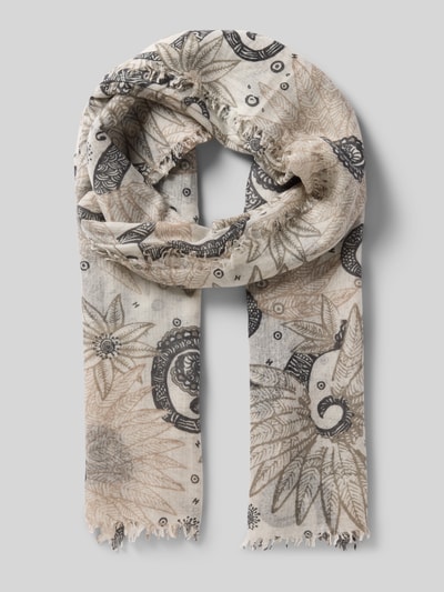Hemisphere Schal im Allover-Look mit Fransen Beige 1