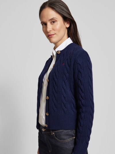 MORE Wollen cardigan met kabelpatroon Marineblauw - 3