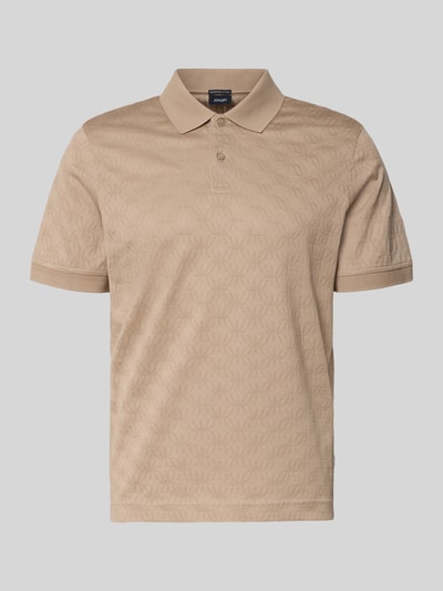Produktfoto, Modern Fit Poloshirt mit Strukturmuster Modell 'Roberto' von JOOP! Collection, Beige, Reine Baumwolle, Polokragen, kurze Knopfleiste, Label-Detail, Rückenlänge bei Größe M 68 cm