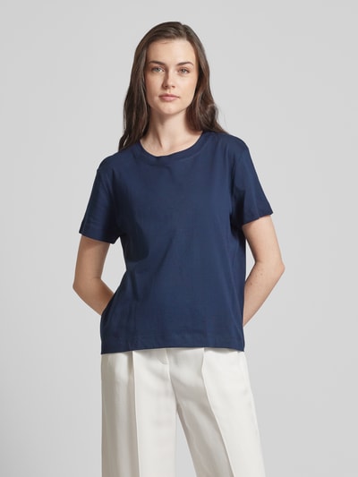 Esprit T-shirt met geribde ronde hals Marineblauw - 4