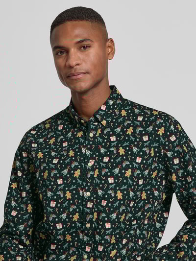 Montego Regular Fit Freizeithemd mit Weihnachtsmotiv Dunkelgruen 3