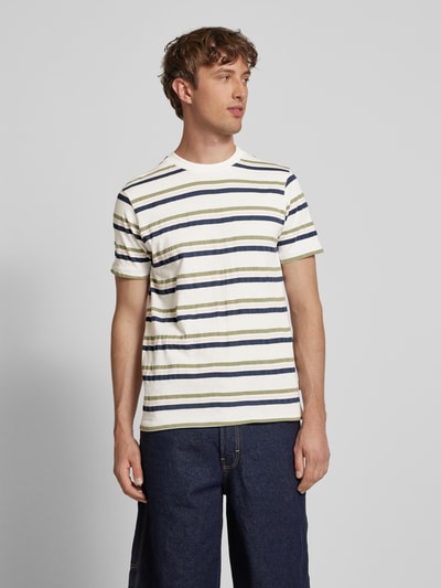 Blend T-shirt met geribde ronde hals, model 'JAMAS' Marineblauw - 4