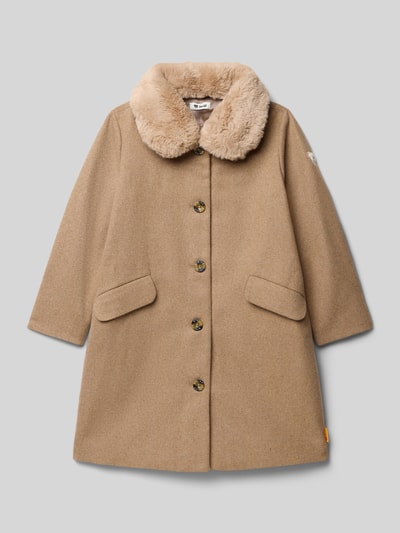 Steiff Regular fit lange jas met kraag van imitatiebont Zand - 1