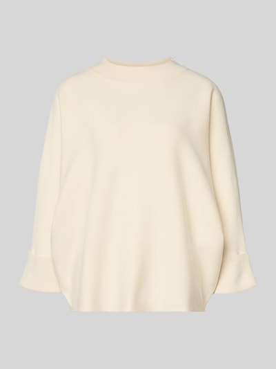 Produktfoto, cremefarbener Strickpullover aus Viskose-Mix mit 3/4-Arm, Relaxed-Fit, Rundhalsausschnitt, Ärmel mit Aufschlag von Comma.