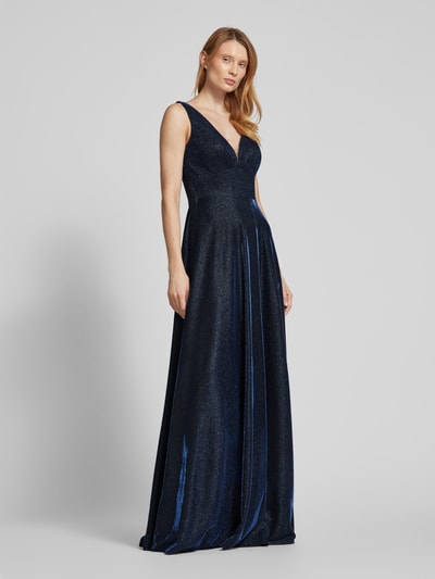 Luxuar Abendkleid mit tiefem V-Ausschnitt Dunkelblau 1