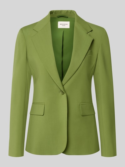 Produktfoto, grüner Regular Fit Longblazer aus reiner Schurwolle Modell 'WKDLAMINE' von Weekend Max Mara mit glatter Textur. Damen Longblazer von Max Mara