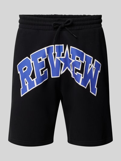 REVIEW Regular Fit Sweatshorts mit Label-Print Black 2