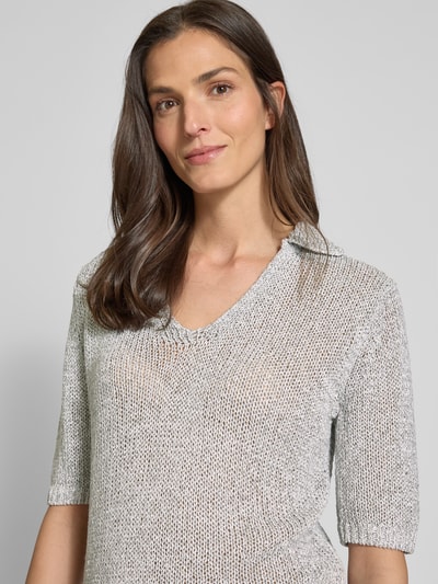 Luisa Cerano Gebreid shirt van linnenmix met 1/2-mouwen Zilver gemêleerd - 3