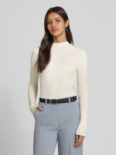 BOSS Golf o kroju regular fit z czystej, żywej wełny model ‘FOLIORA’ Złamany biały 4