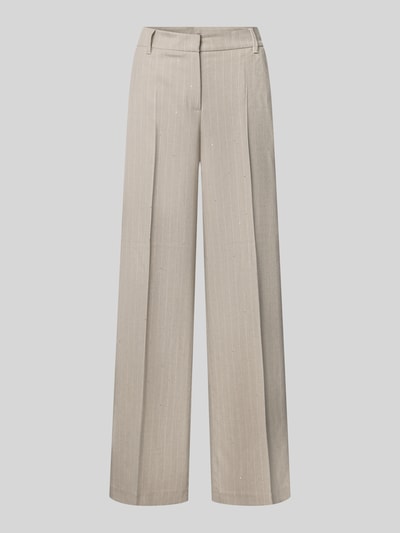 Produktfoto, Wide Fit Hose mit Viskose-Anteil von Christian Berg Woman Selection in Beige mit Bügelfalten, elastischer Material-Mix, feine Streifen.