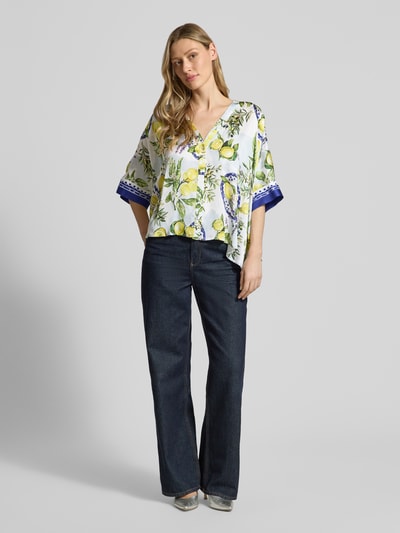Marc Cain relaxed fit blouse van viscose met V-hals Wit - 1