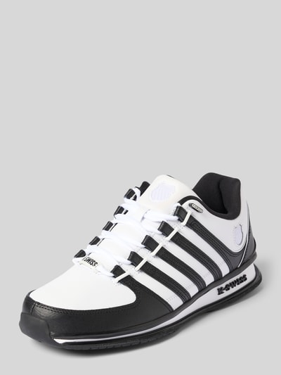Productfoto, Sneaker aus Leder mit Label-Details Modell 'Rinzler' van K-SWISS, zwart-wit, afgeronde model, geprofileerde zool, heren, vetersluiting, maat 44 hakhoogte 3 cm, schachthoogte 9 cm, schachtbreedte 9 cm