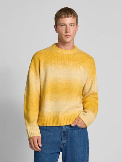 REVIEW Gebreide pullover met labelstitching Mosterdgeel - 4