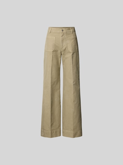 Produktfoto, Wide Fit Hose mit AufgesetzteTaschen von Victoria Beckham aus Reine Baumwolle, beigefarbene Struktur, Gürtelschlaufen, Knopf-Reißverschluss, Damen Hose