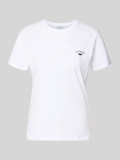 Produktfoto, T-Shirt mit Motiv-Stitching von Jake*s Casual, biała bawełna, krój regular fit, okrągły dekolt, długość tyłu w rozmiarze S 61 cm