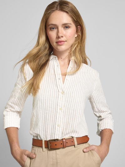 Gant Regular fit linnen overhemdblouse met logostitching Zand - 3